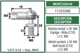 Montcada 11101040 - ROTULA METAL L18 M6-ESPIGA/BOLA M8