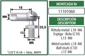 Montcada 11101060 - ROTULA METAL L18 M6-ESPIGA/BOLA M6