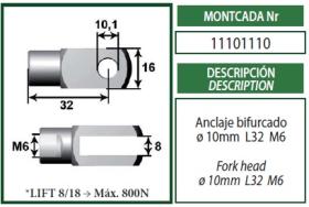 Montcada 11101110 - ANCLAJE BIFURCADO 10MM L32 M6