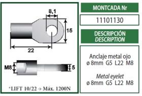 Montcada 11101130 - ANCLAJE METAL OJO 8MM L28 M8