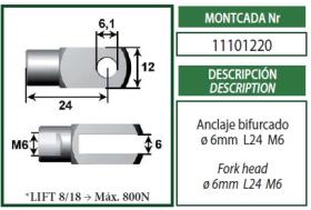 Montcada 11101220 - ANCLAJE BIFURCADO 6MM L24 M6