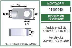 Montcada 11101240 - ANCLAJE OJO METAL 8MM L16 C.M10