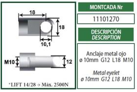 Montcada 11101270 - ANCLAJE OJO METAL 10MM L18 C.M10