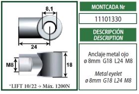 Montcada 11101330 - ANCLAJE OJO LATERAL 8MM L24 M8