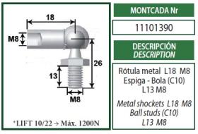 Montcada 11101390 - ROTULA METAL M8-ESPIGA/BOLA M8 C.10