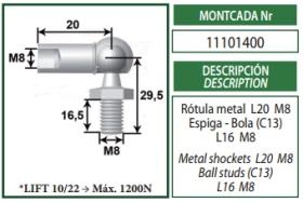 Montcada 11101400 - ROTULA METAL M8-ESPIGA BOLA M8 C.13