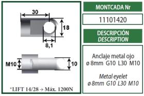 Montcada 11101420 - ANCLAJE OJO METAL 8MM L30 L.M10