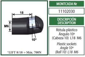 Montcada 11102030 - ROTULA PLASTICO 10º(CAB 10)L18G M6