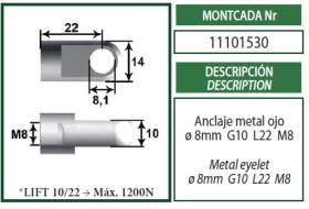 Montcada 11101530 - ANCLAJE ALU.OJO 10MM L.8MM L22 M8